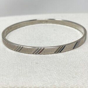 Monet Signed Etched Brushed Silver Tone Bangle Bracelet Vintage Classic Elegance